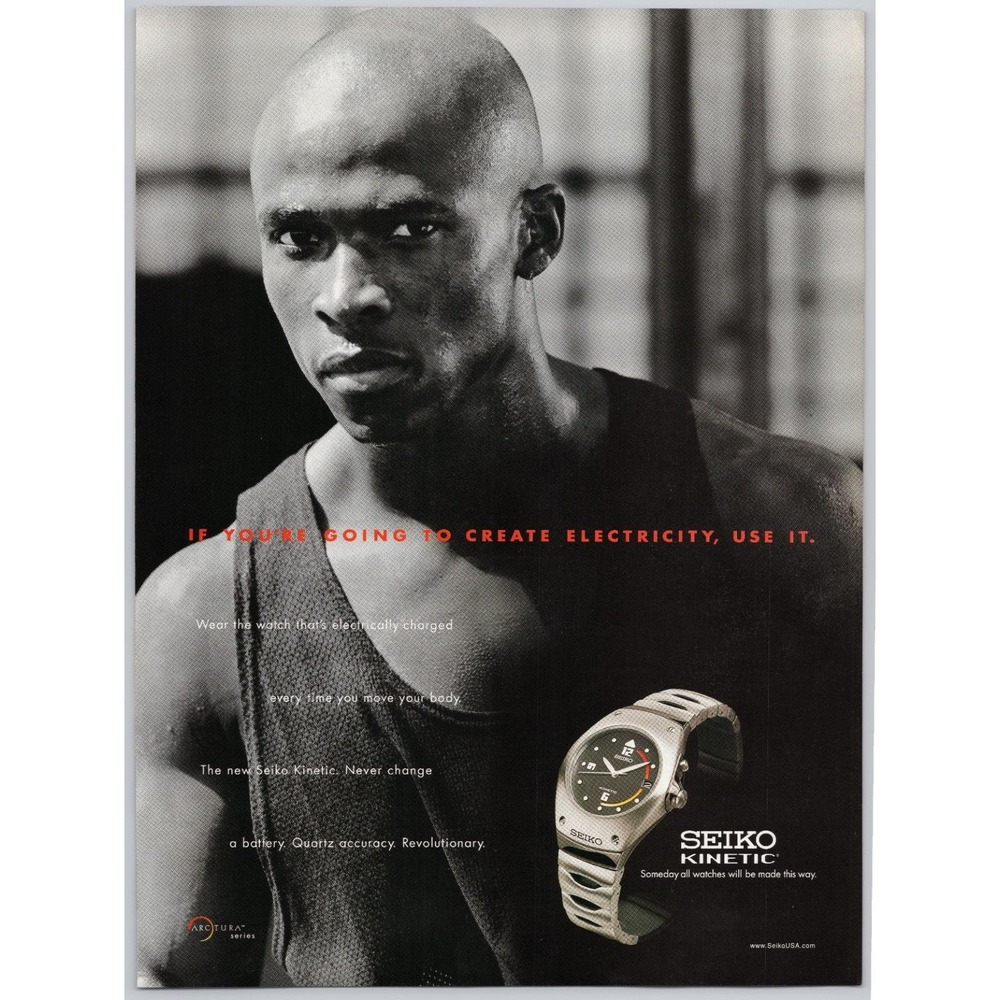 Seiko Kinetic Quartz Watch Arctura‎ Series Revolutionary Energy Print Ad 1998